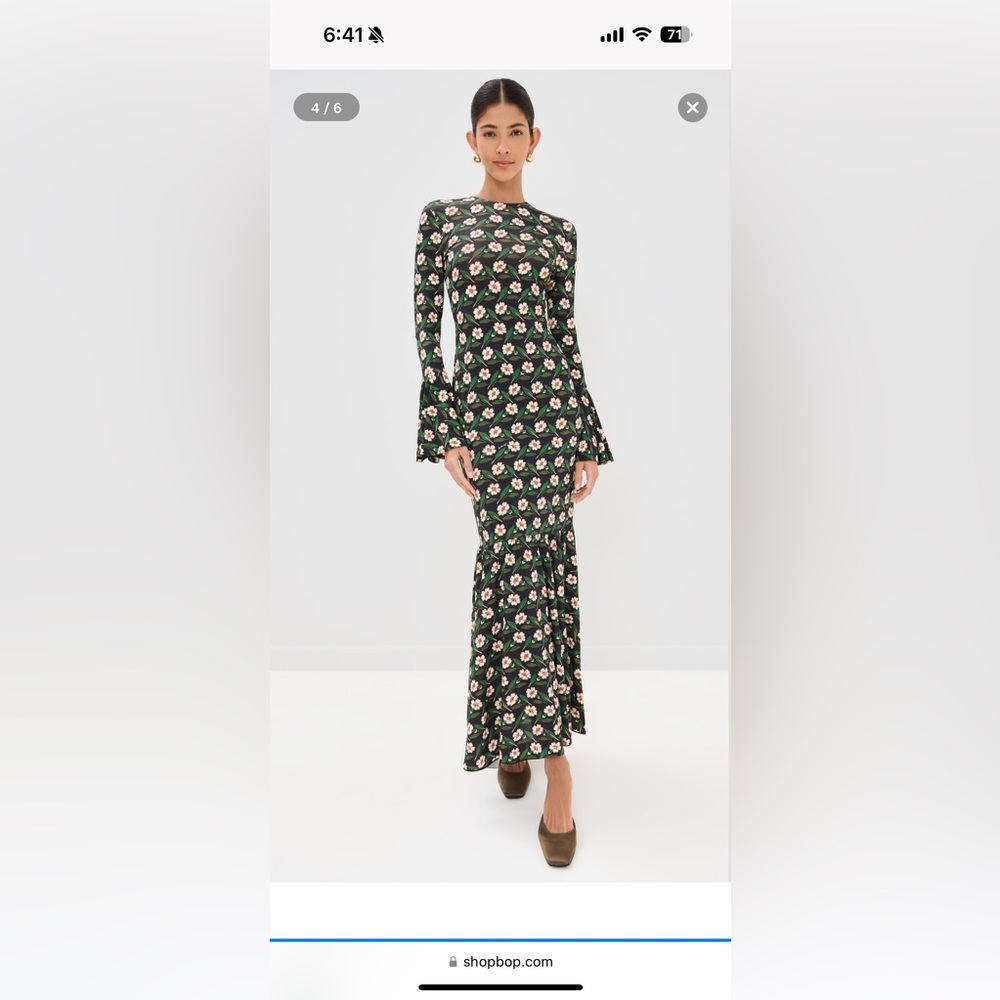 LA DoubleJ Alba Dress Lg Black Floral Long Sleeve